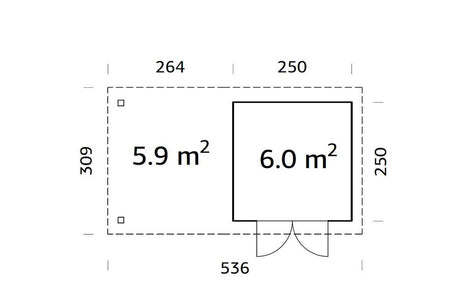 Palmako Gartenhaus Modell Lara 250 x 250 cm mit Schleppdach gespiegelt Grundriss