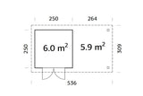 Palmako Gartenhaus Modell Lara 250 x 250 cm mit Schleppdach Grundriss