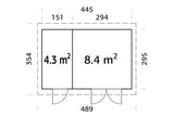 Palmako Gartenhaus Modell Lara 445 x 295 cm Grundriss