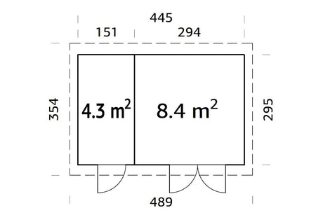 Palmako Gartenhaus Modell Lara 445 x 295 cm Grundriss