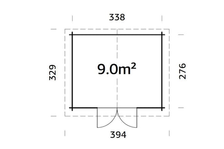 Palmako Gartenhaus Modell Valentine 338 x 276 cm Grundriss