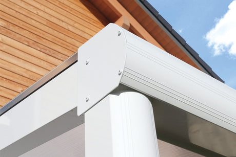 Skan Holz Terrassenüberdachung Garda 434 cm Eck-Detail Weiß