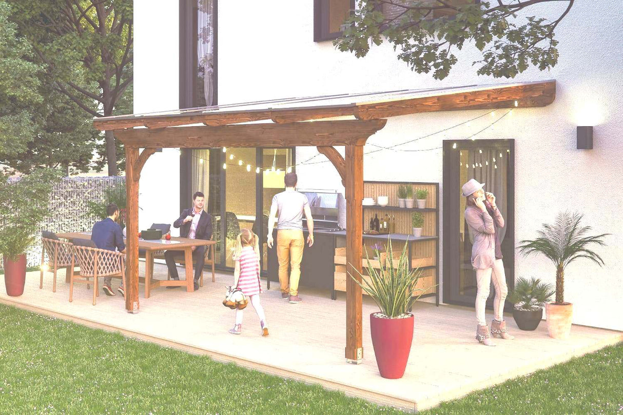 Skan Holz Terrassenüberdachung Modell Ravenna 434 cm Nussbaum