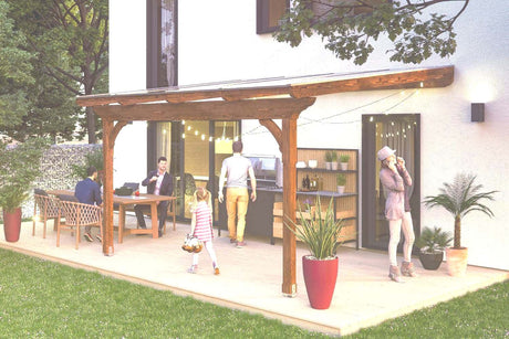 Skan Holz Terrassenüberdachung Modell Ravenna 434 cm Nussbaum