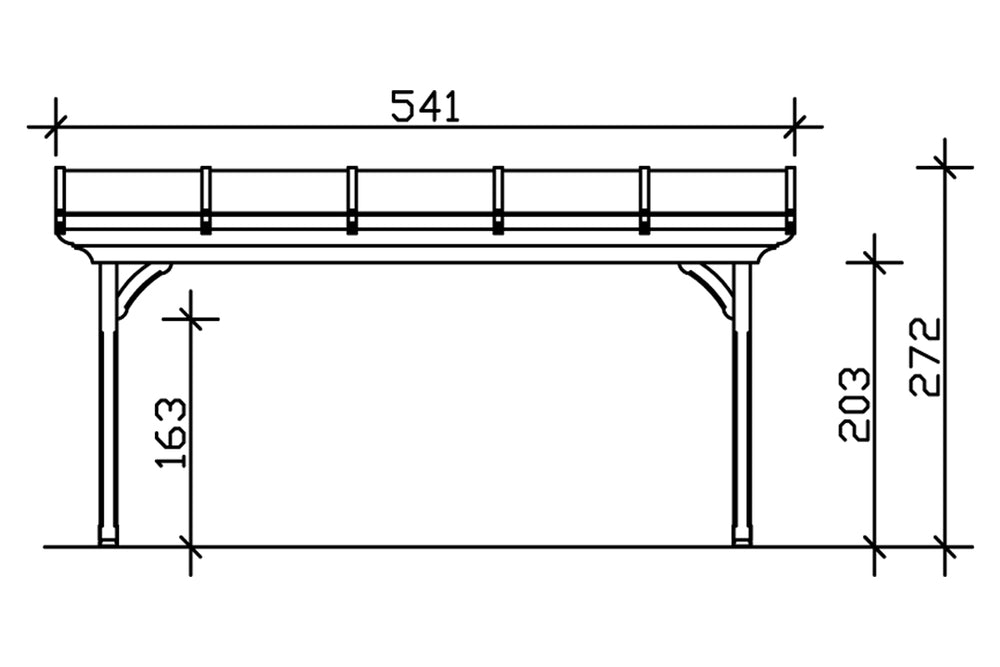 Skan Holz Terrassenüberdachung Modell Ravenna 541x250 cm Ansicht vorne