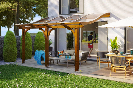 Skan Holz Terrassenüberdachung Modell Venezia 434 cm Nussbaum
