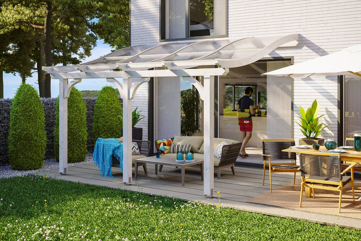 Skan Holz Terrassenüberdachung Modell Venezia 434 cm Weiß