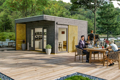 Skan Holz Gartenhaus Modell Tokio 4 mit Innenschalung schiefergrau Ansicht 2