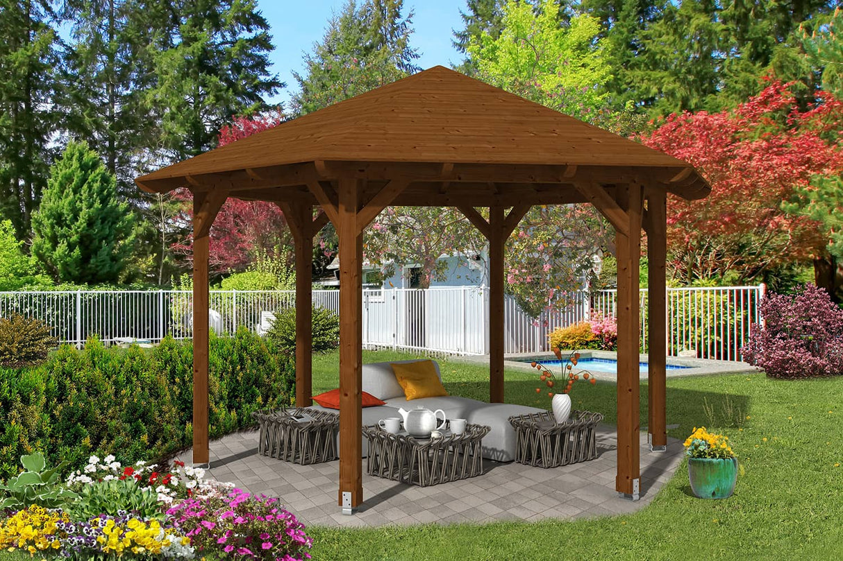 Skan Holz Pavillon Modell Colmar 3 nussbaum