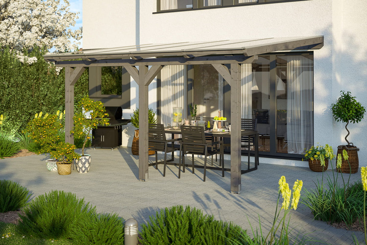 Leimholz-Terrassenüberdachung Andria Schiefergrau 434 cm