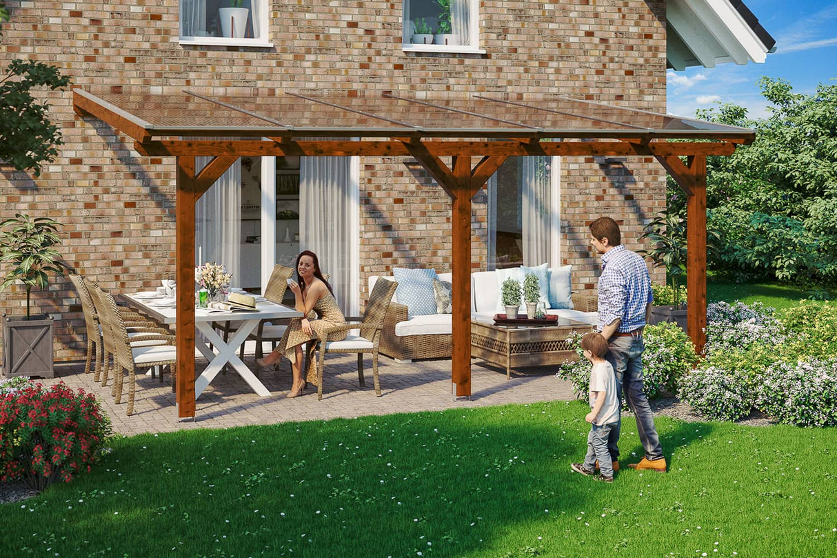 Leimholz-Terrassenüberdachung Andria Nussbaum 541 cm