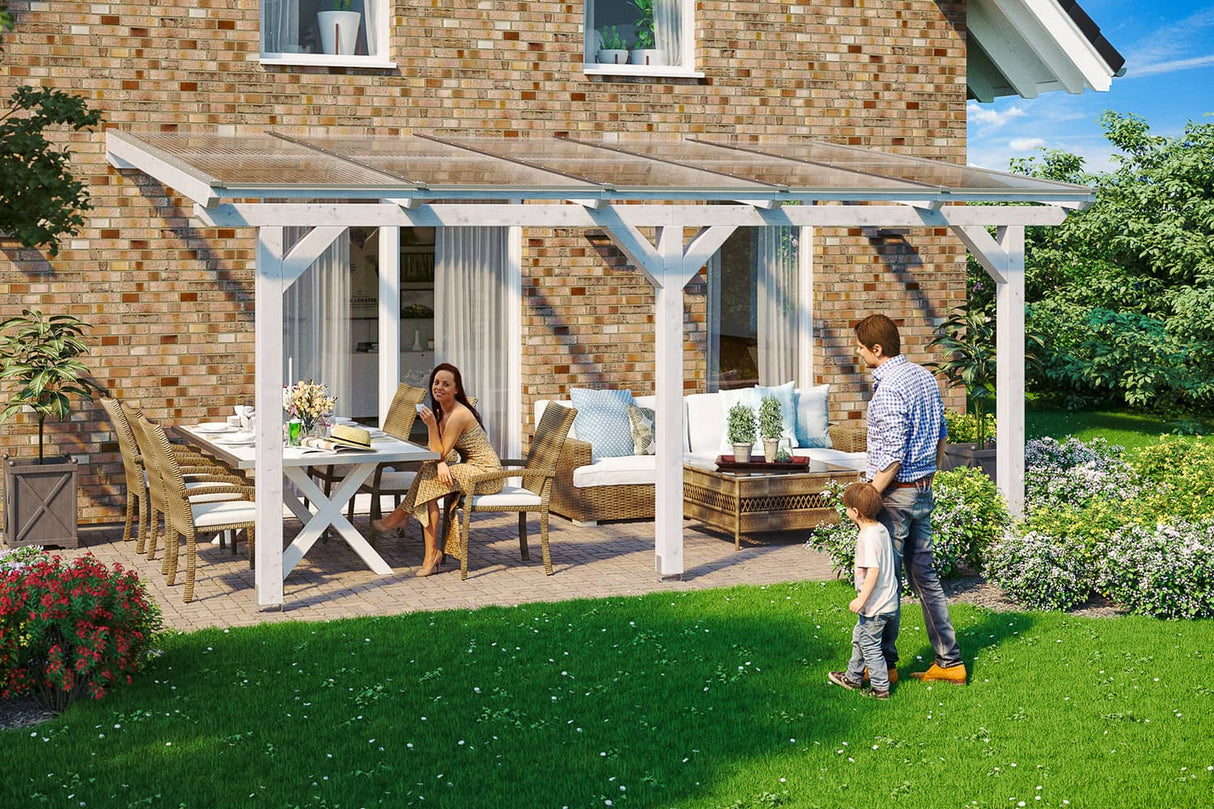 Leimholz-Terrassenüberdachung Andria Weiß 541 cm