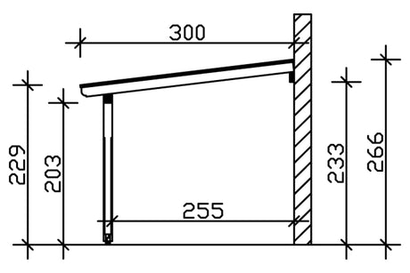 Skan Holz Terrassenüberdachung Rimini 648x300 cm Seitenschnitt