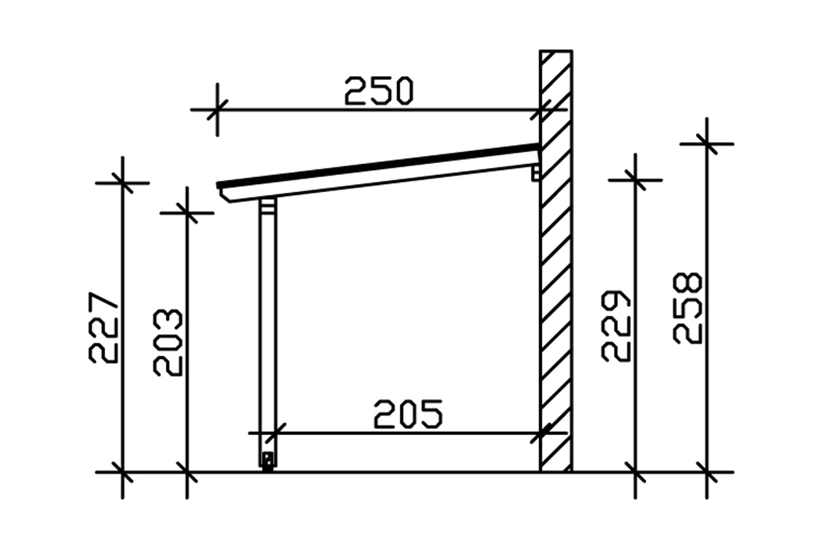 Leimholz-Terrassenüberdachung Andria Schnitt x250 cm