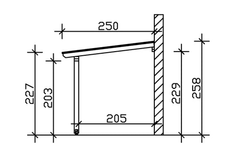 Leimholz-Terrassenüberdachung Andria Schnitt x250 cm