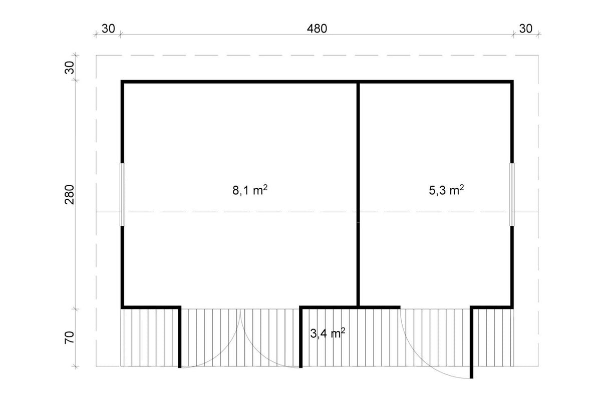 Tene Gartenhaus Modell Eeva 70 mm Grundriss
