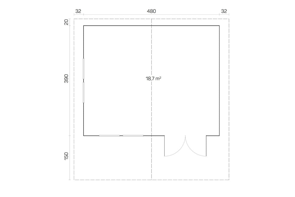 Tene Gartenhaus Modell Göteborg B 480 x 390 cm Grundriss