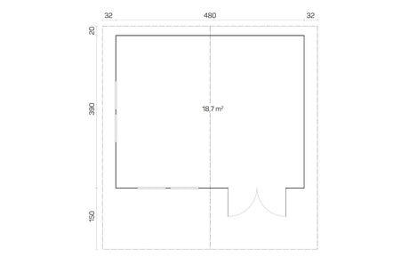 Tene Gartenhaus Modell Göteborg B 480 x 390 cm Grundriss