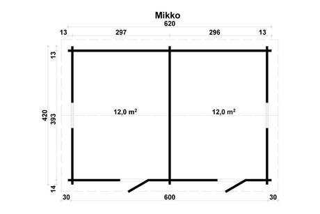 Tene Gartenhaus Modell Mikko 70 mm Grundriss