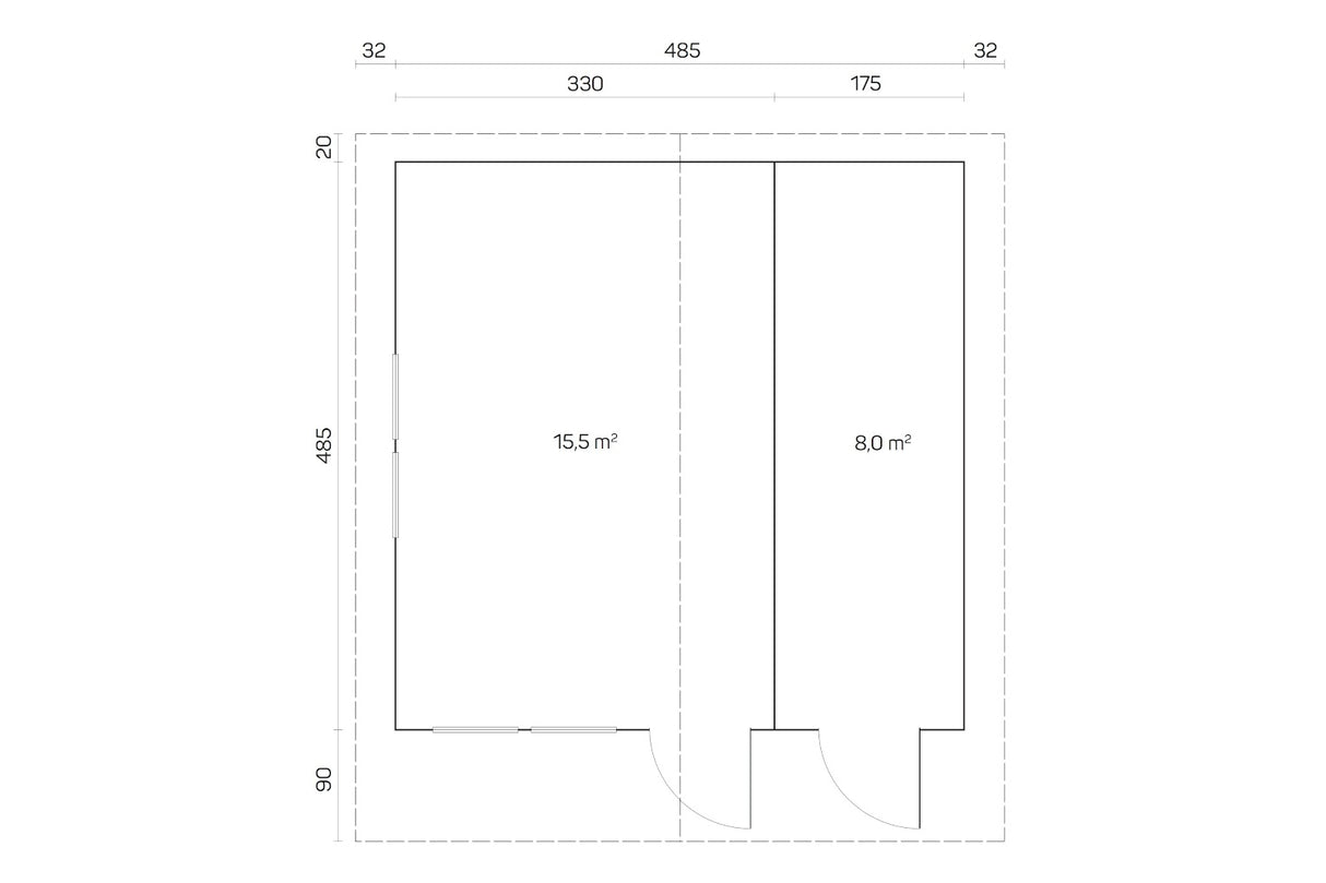 Tene Gartenhaus Modell Pedro E 485 x 485 cm 2x Doppelfenster Grundriss