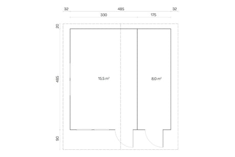 Tene Gartenhaus Modell Pedro E 485 x 485 cm 2x Doppelfenster Grundriss