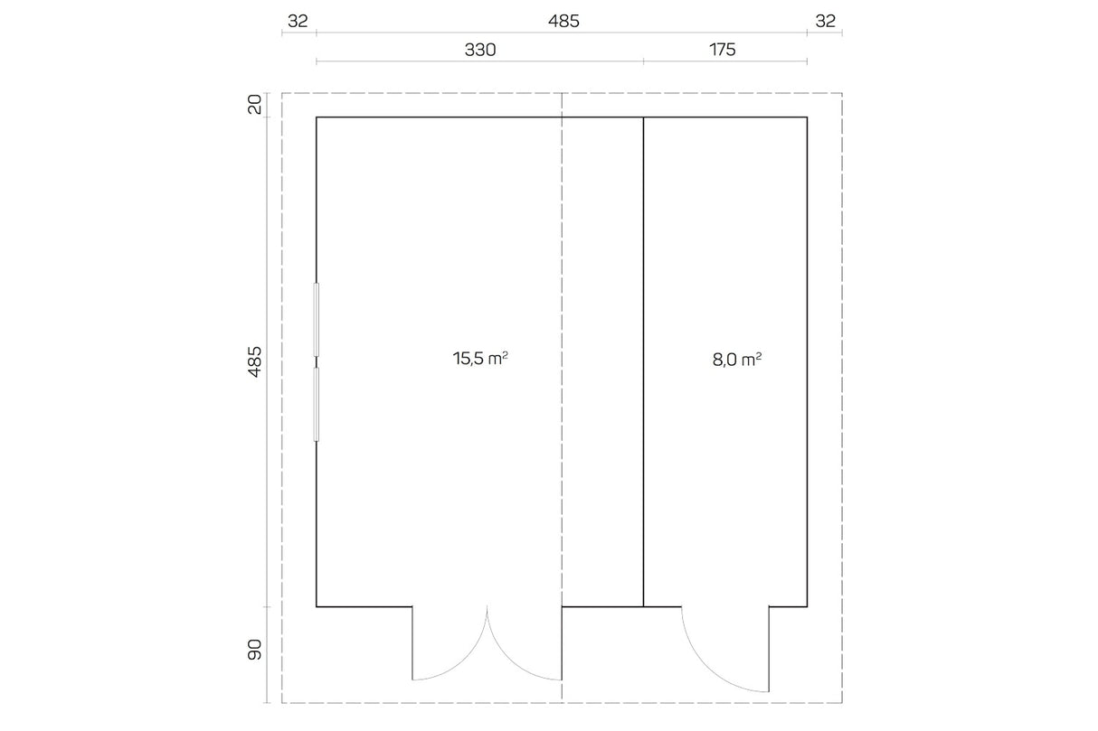 Tene Gartenhaus Modell Pedro F 485 x 485 cm 1x Doppelfenster Grundriss