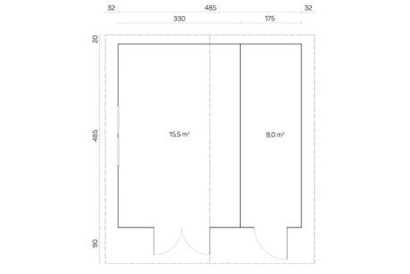 Tene Gartenhaus Modell Pedro F 485 x 485 cm 1x Doppelfenster Grundriss