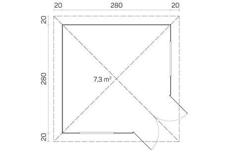 Tene Gartenhaus Modell Victoria B 280 x 280 cm Grundriss