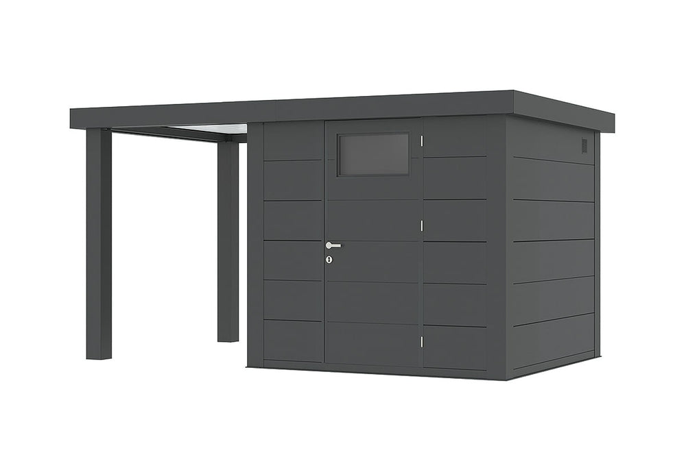 Telluria Gerätehaus Modell Classico 2424 mit Lounge links granitgrau freigestellt