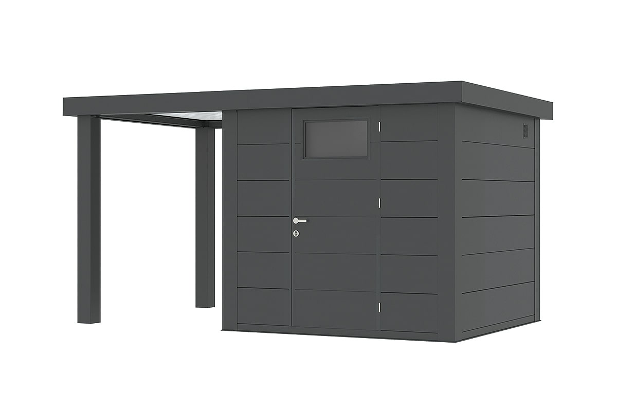Telluria Gerätehaus Modell Classico 2424 mit Lounge links granitgrau freigestellt