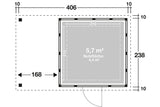 Telluria Gerätehaus Modell Classico 2424 mit Lounge und Seitendach 170 cm links Grundriss