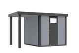 Telluria Gerätehaus Modell Classico 2424 mit Lounge 170 cm links lichtgrau freigestellt