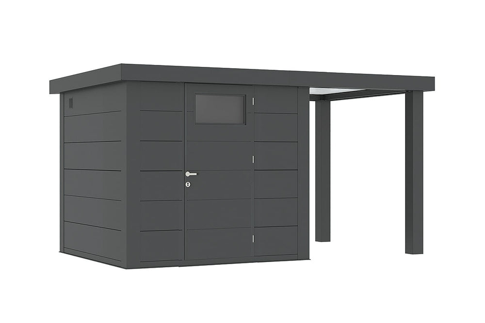 Telluria Gerätehaus Modell Classico 2424 mit Lounge rechts, ohne Fenster Granitgrau freigestellt