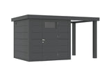 Telluria Gerätehaus Modell Classico 2424 mit Lounge rechts, ohne Fenster Granitgrau freigestellt