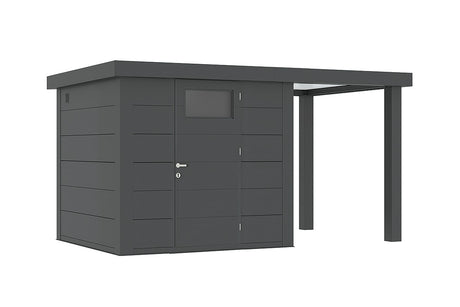 Telluria Gerätehaus Modell Classico 2424 mit Lounge rechts, ohne Fenster Granitgrau freigestellt