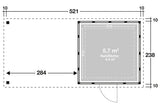 Telluria Gerätehaus Modell Classico 2424 mit Lounge und Seitendach 280 cm links Grundriss