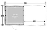 Telluria Gerätehaus Modell Classico 2424 mit Lounge und Seitendach 280 cm rechts Grundriss