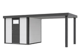 Telluria Gerätehaus Modell Classico 2424 mit Lounge und Seitendach 280 cm rechts weiss freigestellt