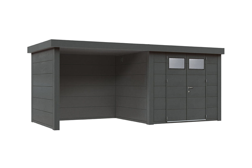 Telluria Gerätehaus Classico 3024 + Lounge links granitgrau freigestellt