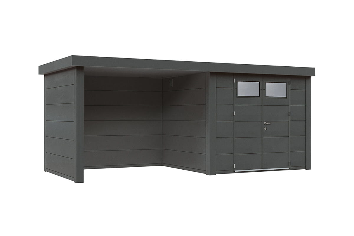 Telluria Gerätehaus Classico 3024 + Lounge links granitgrau freigestellt