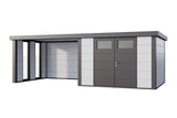 Telluria Gerätehaus Classico 3030 + Lounge links + Fenster Weiß freigestellt