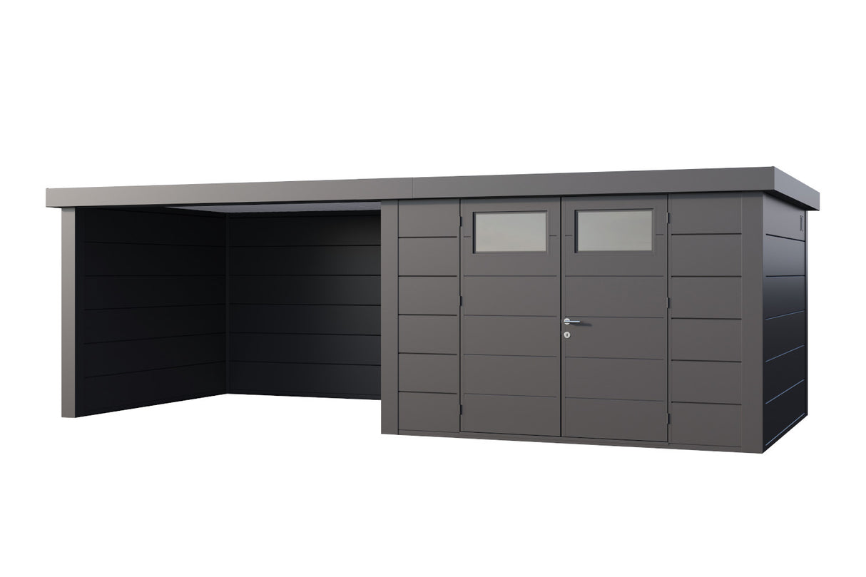 Wolff Gerätehaus Classico 3330 + Lounge links Granitgrau freigestellt