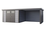 Telluria Gerätehaus Classico 3030 + Lounge rechts + Fenster Lichtgrau freigestellt