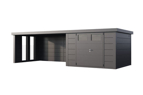 Telluria Gerätehaus Classico 3030 + XL Lounge links + Fenster Granitgrau freigestellt