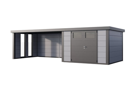 Telluria Gerätehaus Classico 3030 + XL Lounge links + Fenster Lichtgrau freigestellt