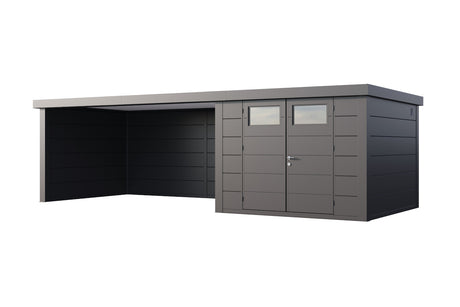 Telluria Gerätehaus Classico 3030 + XL Lounge links Granitgrau freigestellt