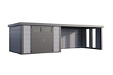 Telluria Gerätehaus Classico 3030 + XL Lounge rechts + Fenster Lichtgrau freigestellt