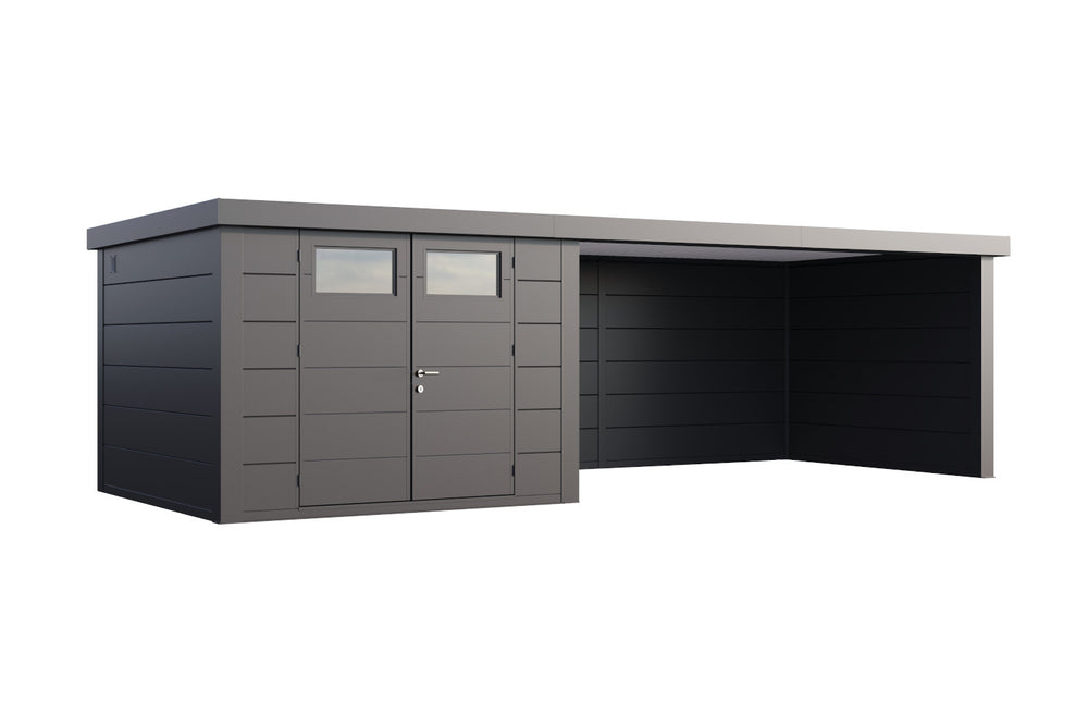 Telluria Gerätehaus Classico 3030 + XL Lounge rechts Granitgrau freigestellt